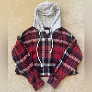 American Eagle Cropped Hooded Flannel